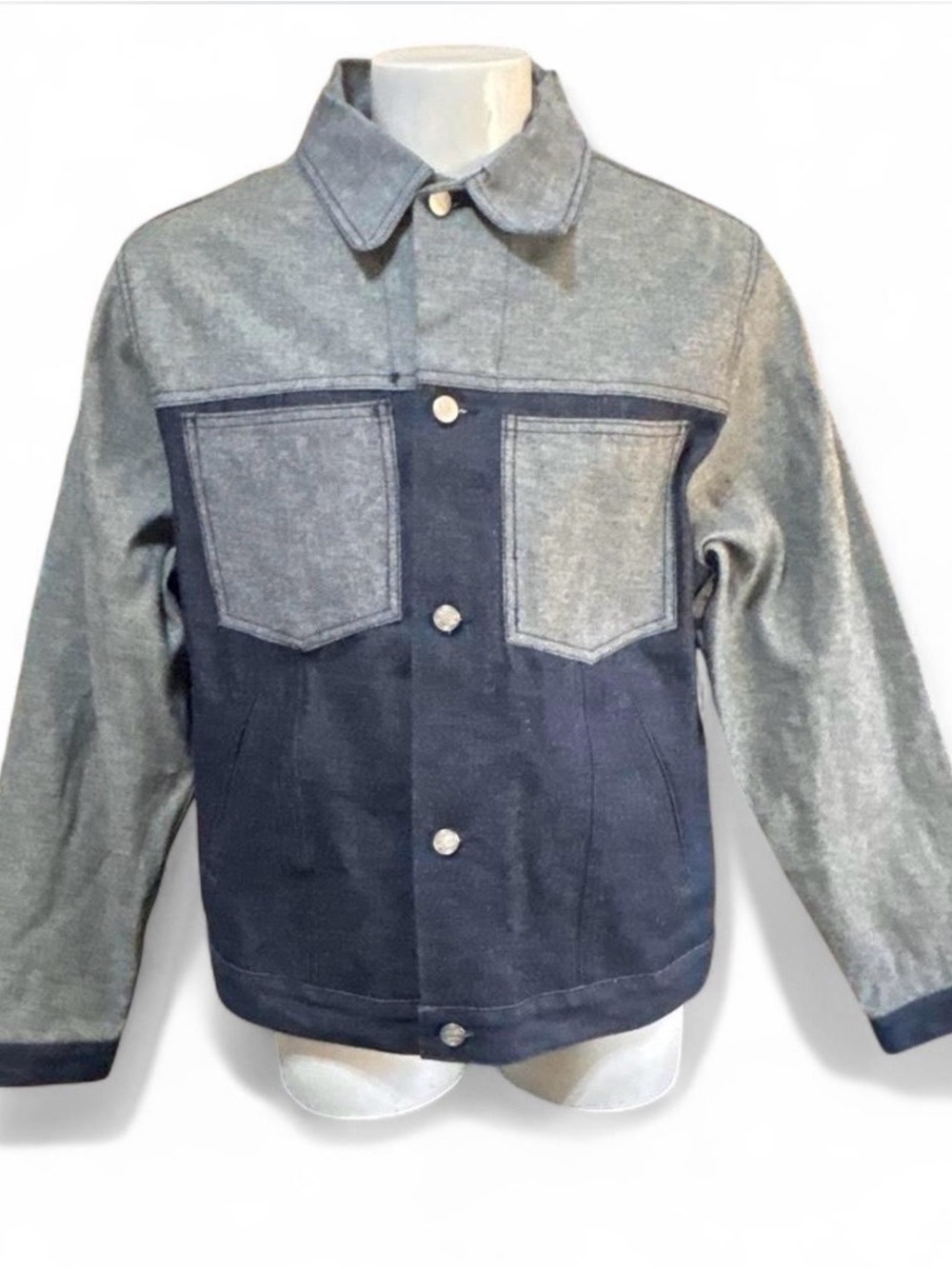 NWOT Navy blue denim jacket with gray panels Y2K streetwear
